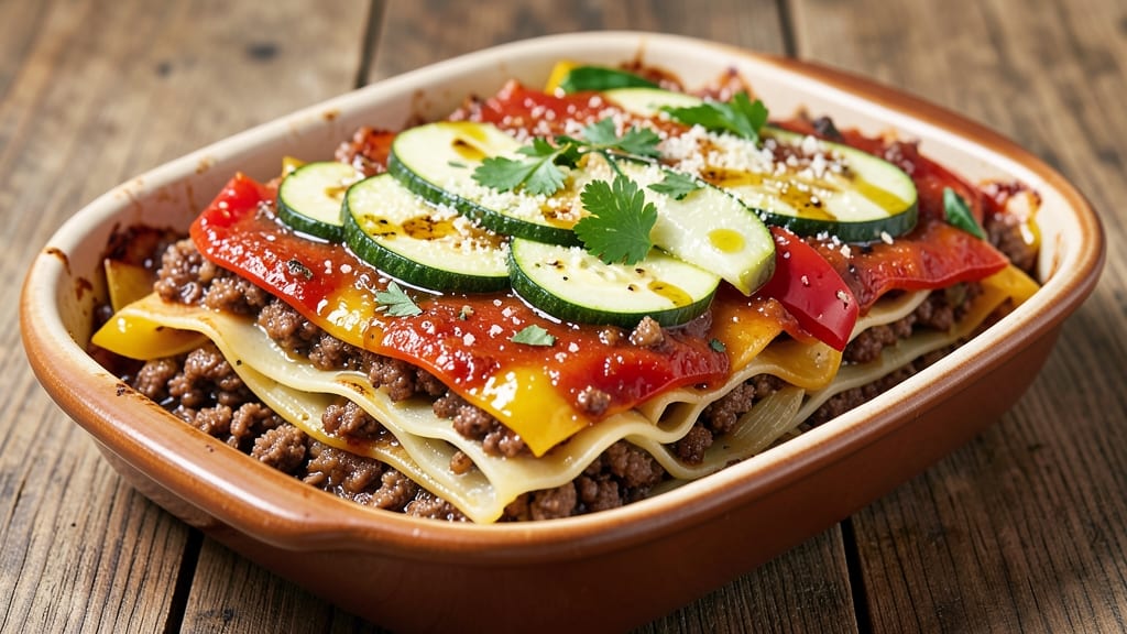 Beef and Veggie Lasagna Recipe: Layers of Hearty Cheese and Roasted Veggie Richness