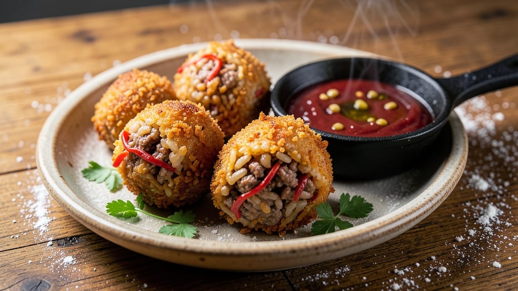 Beef Arancini Balls Recipe: Crispy Rice Balls With Melty Cheese Hearts