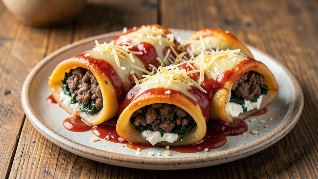 Beef And Spinach Manicotti Recipe: Cheesy Layers With Silky Tomato Sauce