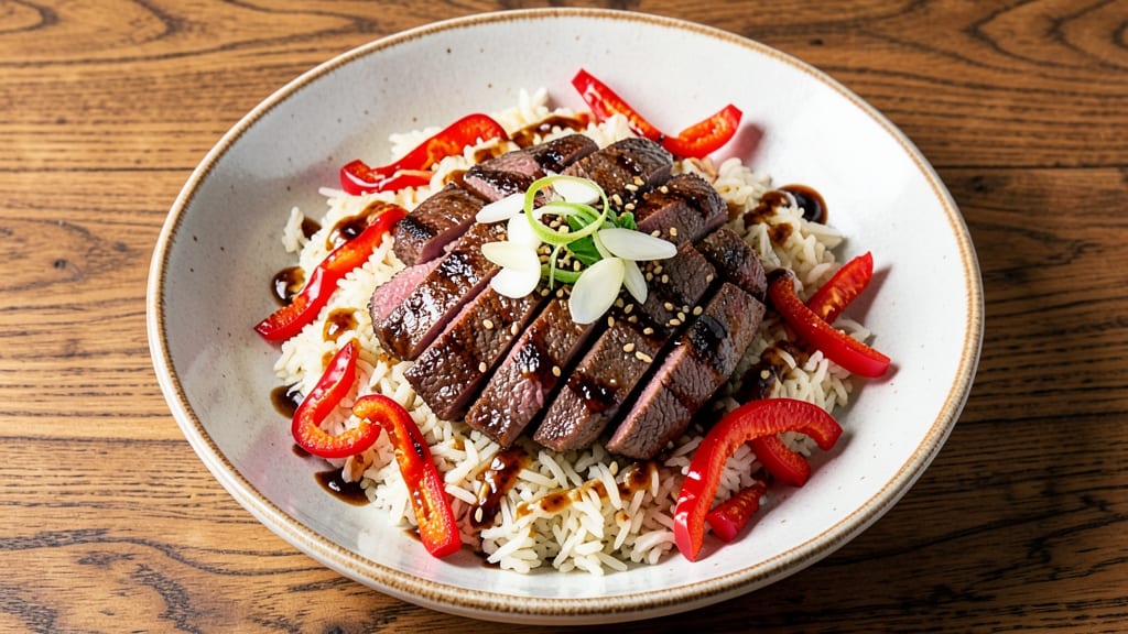 Beef and Pepper Rice Bowl with Hoisin Sauce Recipe: Wok-Fired Crunch with Sweet-Savory Gloss