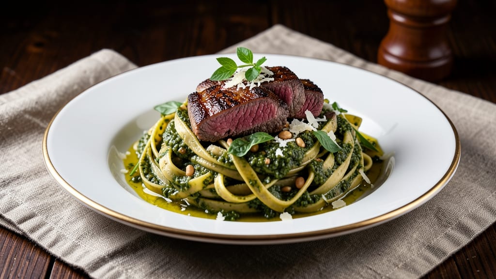 Beef Basil Pesto Pasta Recipe: Herb-Packed Richness with Crispy-Tender Beef