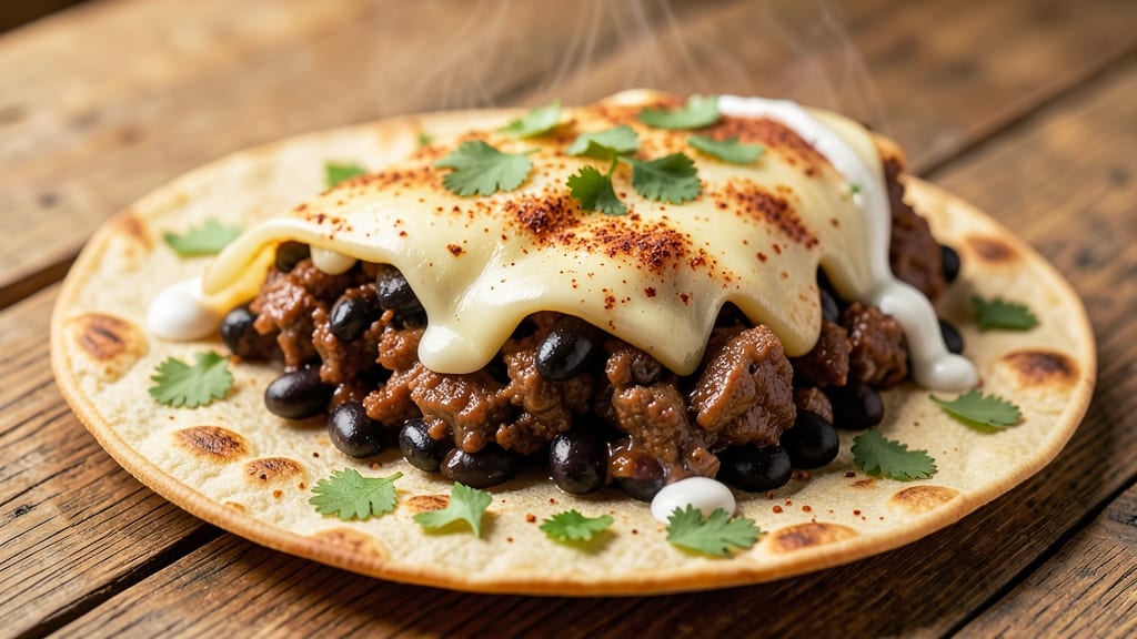 Baked Beef and Bean Burrito Recipe: Crispy Tortilla Shells With Cheesy Pull-Apart Layers