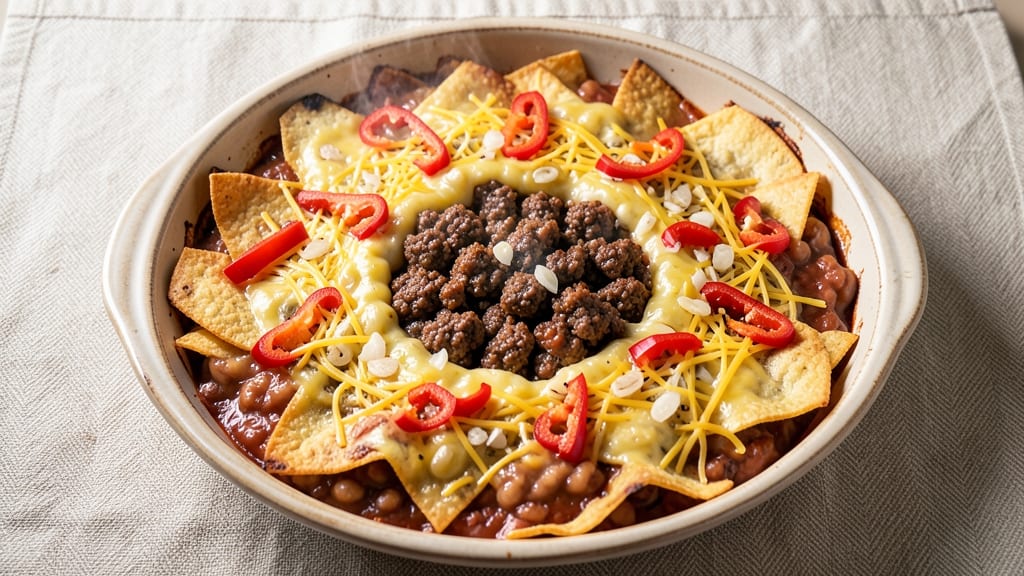 Beef and Bean Burrito Casserole Recipe: Cheesy Tortilla Layers Baked to Golden Crunch