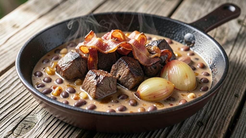 Baked Beans With Beef and Bacon Recipe: Smoky-Sweet One-Pot Masterpiece