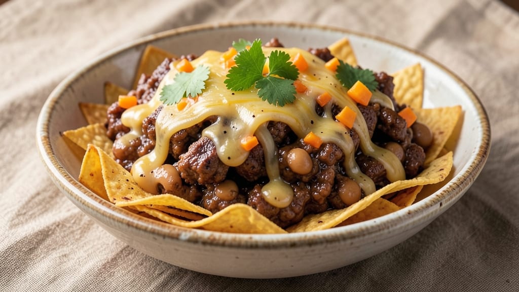 Beef and Bean Nachos Recipe: Crispy Tortilla Stacks with Melty Cheese Rivers