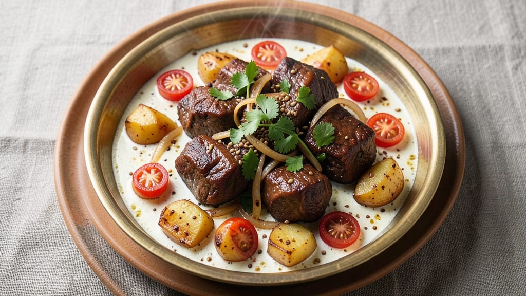 Aloo Gosht Beef Recipe: Spiced Yogurt Marinated Beef in Creamy Tomato Gravy