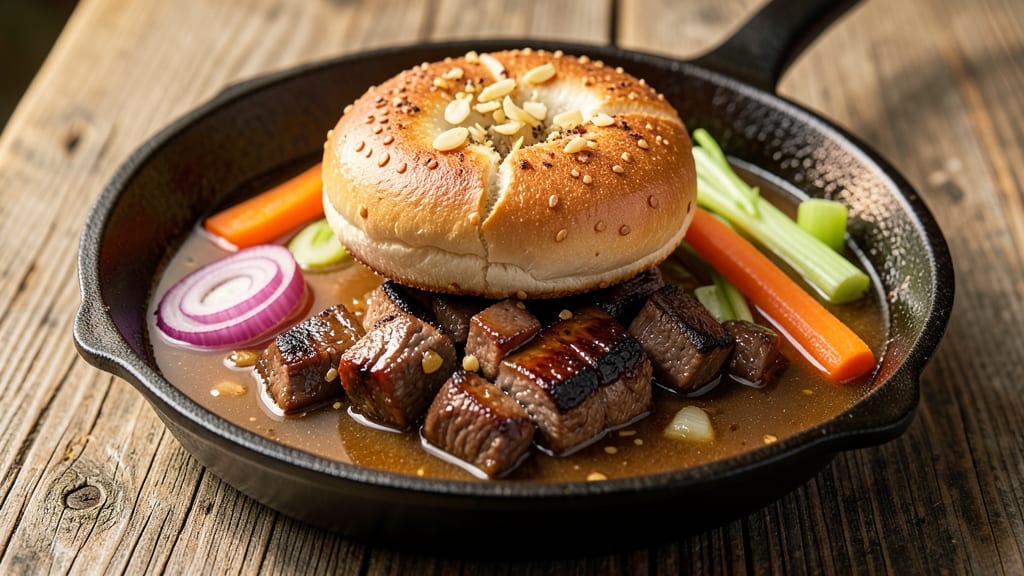 Beef Bagel Soup Recipe: Crispy Bagel Bites Floating in Savory Beef Broth