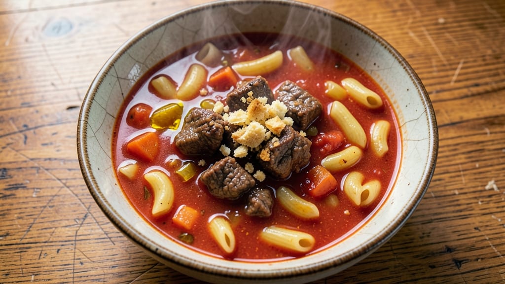 Beef and Tomato Macaroni Soup Recipe: Hearty One-Pot with Al Dente Noodles