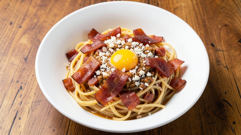 Beef Bacon Carbonara Recipe: Rich Egg Sauce With Crispy Pancetta Bites
