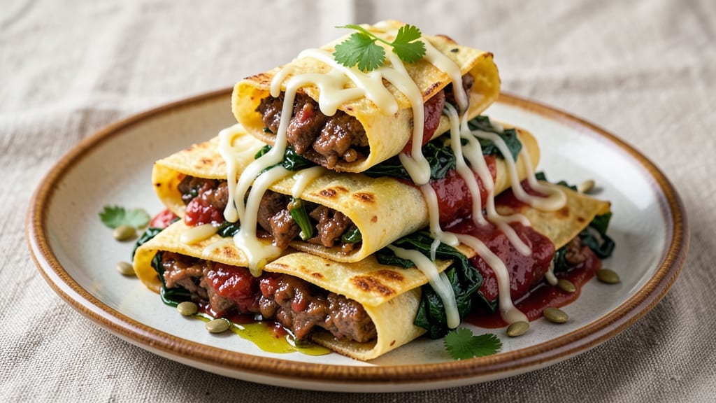 Beef and Spinach Enchiladas Recipe: Tortilla-Wrapped Cheese and Herb Delight