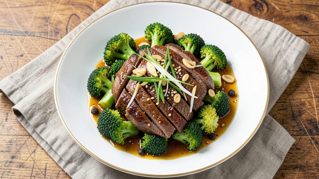 Beef and Broccoli in Garlic Sauce Recipe: Garlic-Infused Soy Gloss Over Tender Beef