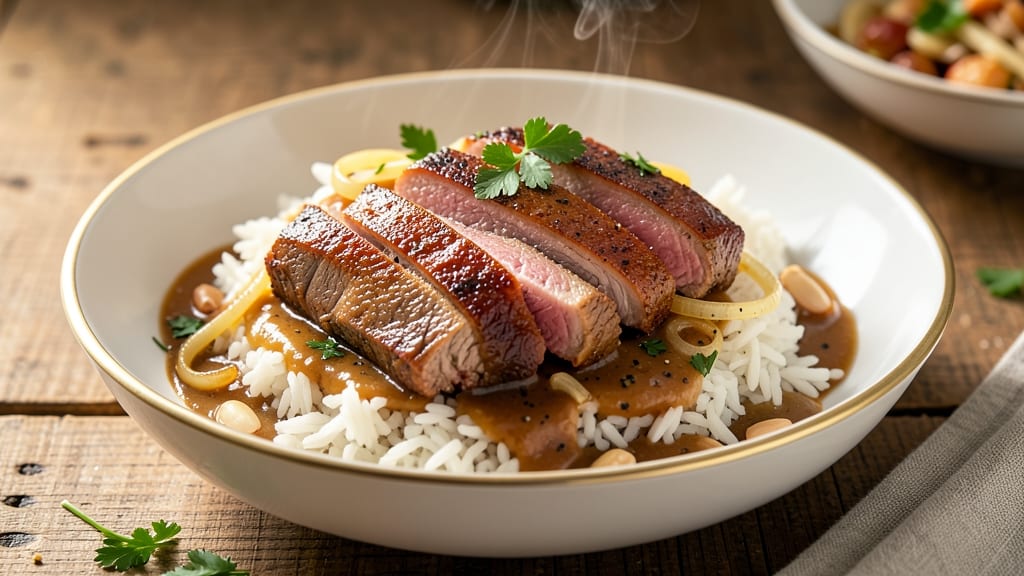 Beef and Gravy Over Rice Recipe: Savory Pan Sauce Thickens Instantly