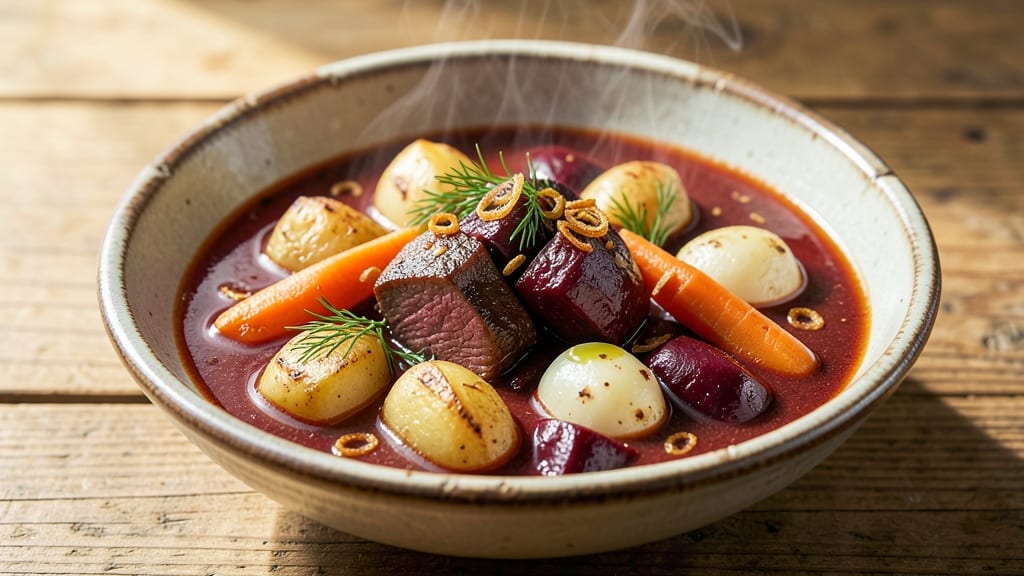 Beef and Beet Borscht Recipe: Deep Ruby Swirls and Hearty Beef Bites