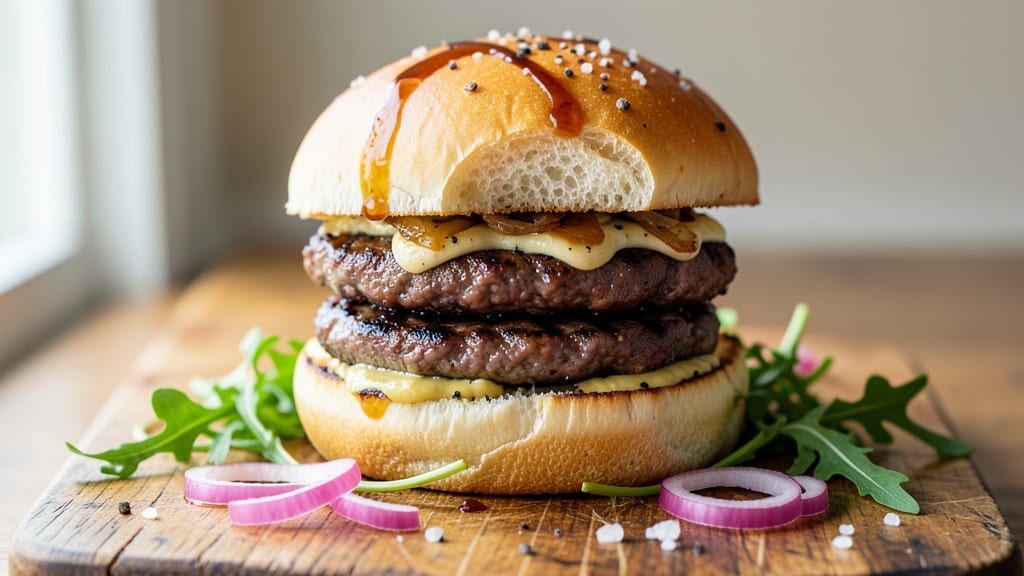 Beef and Sausage Burgers Recipe: Double-Meat Juicy Stacks With Caramelized Edges