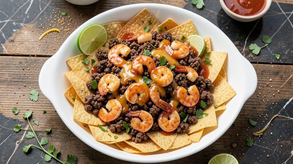Beef and Shrimp Nachos Recipe: Smoky Chipotle Heat Meets Melty Cheese Rivers
