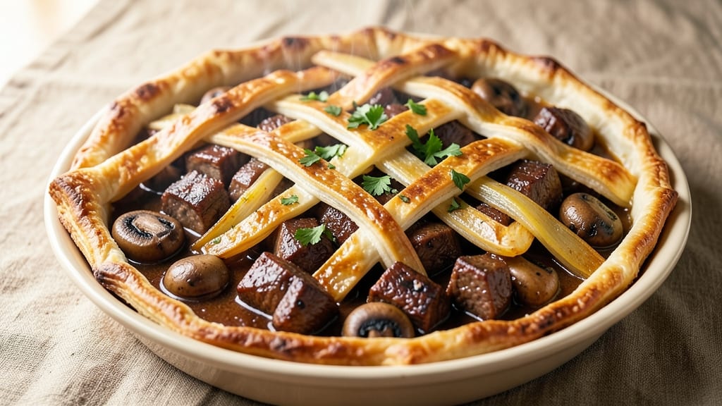 Beef and Mushroom Pie Recipe UK: Flaky Pastry Crust With Savory Filling