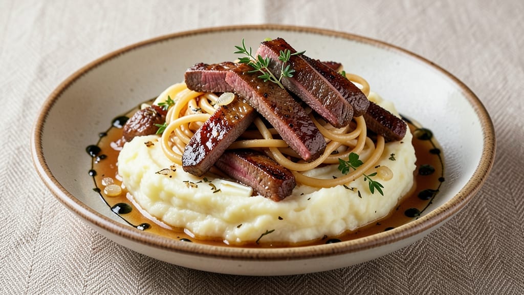 Beef Noodles Over Mashed Potatoes Recipe: Hearty Comfort Meal With Savory Beef Threads