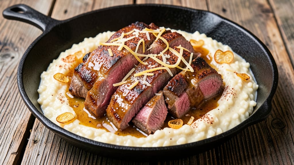 Beef and Grits Recipe: Smoky Cheese-Crusted Crunch With Buttery Threads