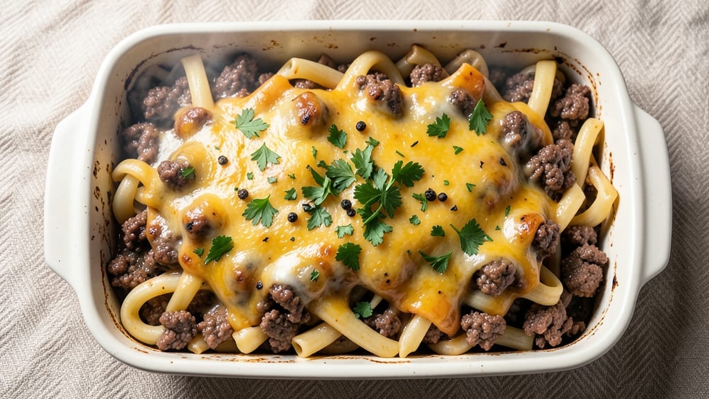 Beef and Egg Noodle Casserole Recipe: Savory Egg Custard Top With Tender Beef Bites