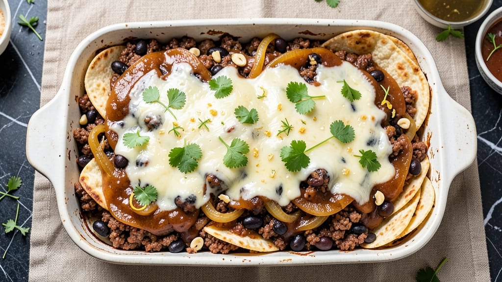 Beef and Bean Enchilada Casserole Recipe: Cheesy Tortilla Stacks With Hearty Filling