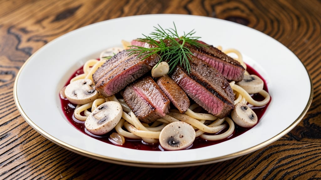 Banquet Beef Stroganoff Recipe: Creamy Mushroom Velouté Over Egg Noodles