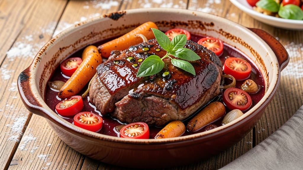 Beef and Tomato Slow Cooker Recipe: Deep Red Wine Braise With Tender Beef Threads