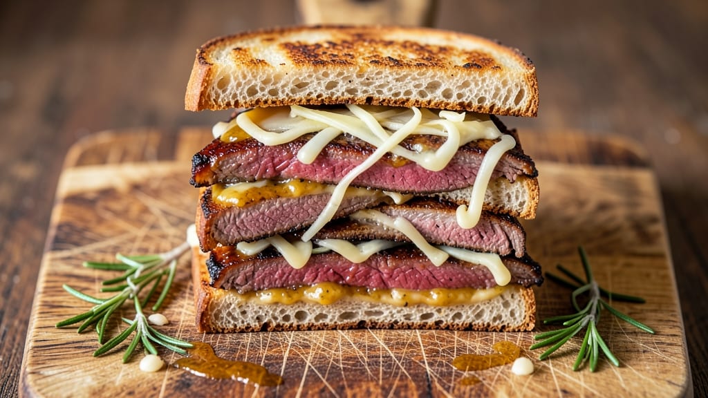 Asiago Roast Beef Sandwich Recipe: Crispy Toasted Bread with Melted Cheese Rivers