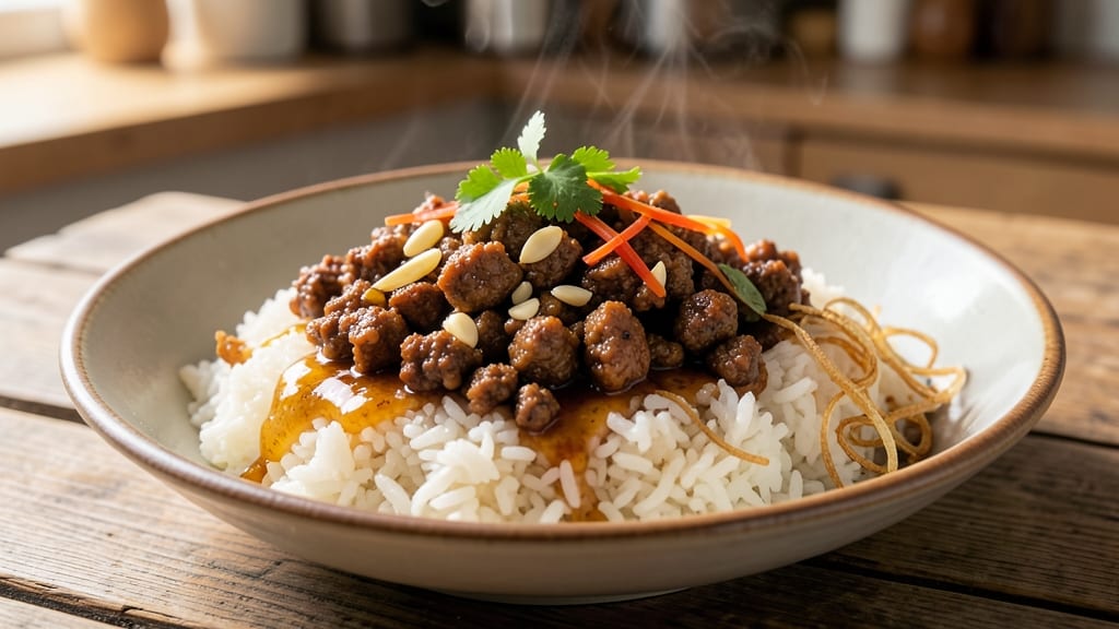 Asian Ground Beef and Rice Recipe: Wok-Fired Crunch With Silky Soy-Ginger Gloss