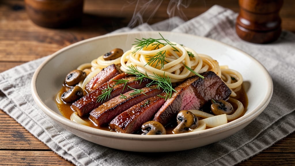 Authentic Beef Stroganoff Recipe From Scratch: Smooth Sour Cream Mushroom Sauce Over Egg Noodles