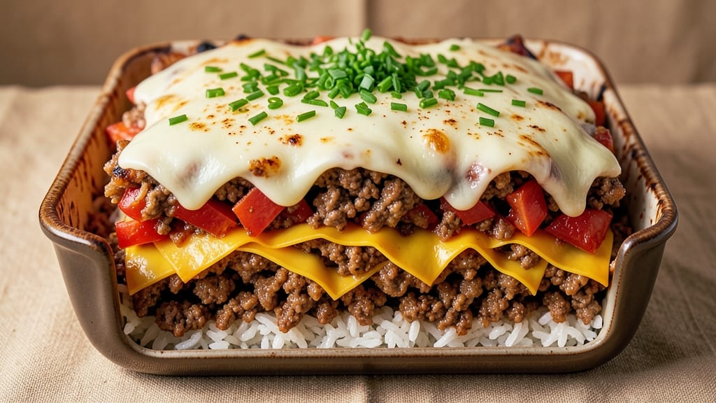 7-Layer Ground Beef Casserole Recipe: Cheesy Tortilla Stacks Baked to Golden Crunch