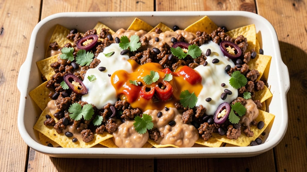 Beef Bean Cheese Nachos Recipe: Crunchy Tortilla Stacks With Melty Cheese Rivers