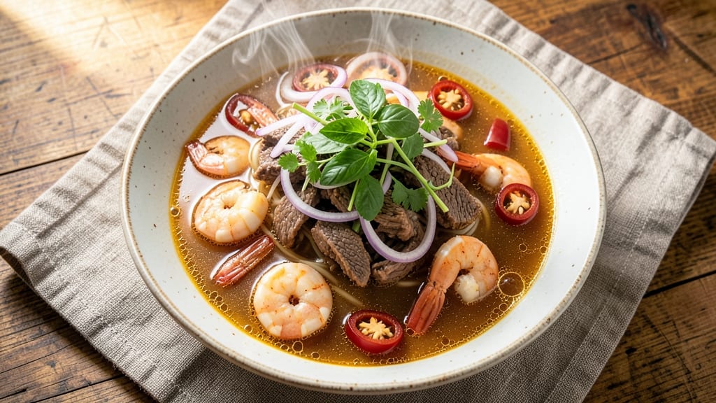 Beef and Shrimp Pho Recipe: Fragrant Ginger-Star Anise Broth With Silky Noodles